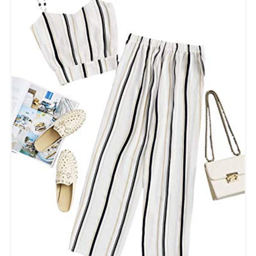 Womens Striped Crop Cami Top With Pants